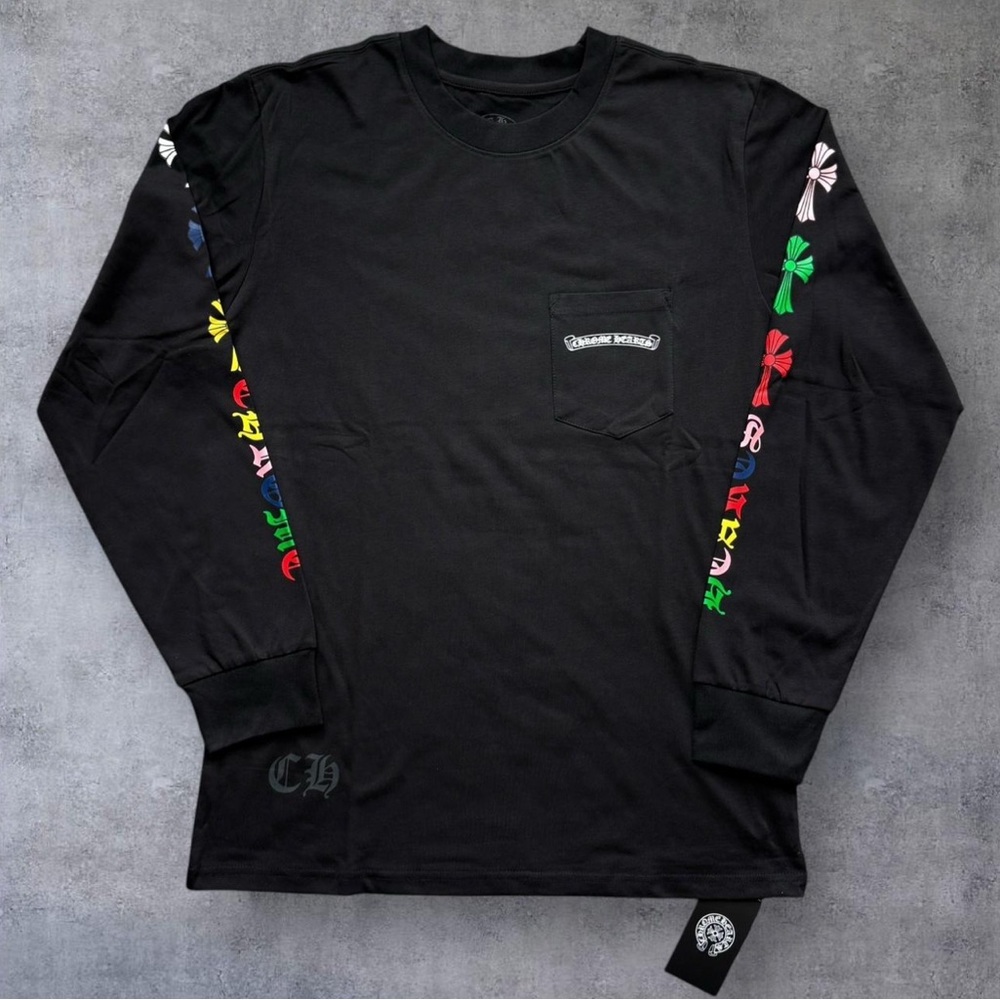 Chrome Hearts Black Long Sleeve Tee with Colorful Accents